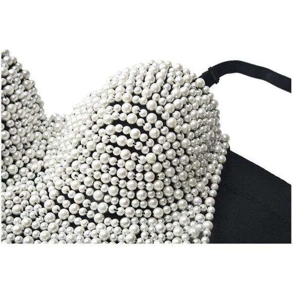 Bra Corset Top++Madonna Style Metallic Studs Bustier, White - Picture 3 of 6